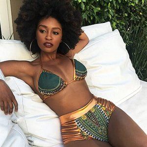 Zando Women Tribal Print Bikini African Metallic Swimsuit Two Piece Beachwear